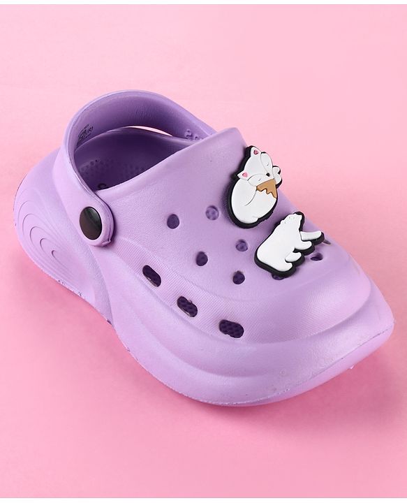 Cute Walk by Babyhug Back Strap Clogs with Bear & Fox Applique - Purple