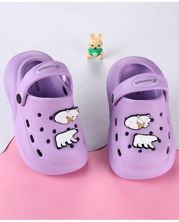 Cute Walk by Babyhug Back Strap Clogs with Bear & Fox Applique - Purple