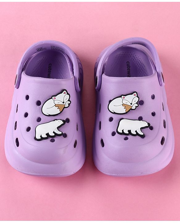 Cute Walk by Babyhug Back Strap Clogs with Bear & Fox Applique - Purple
