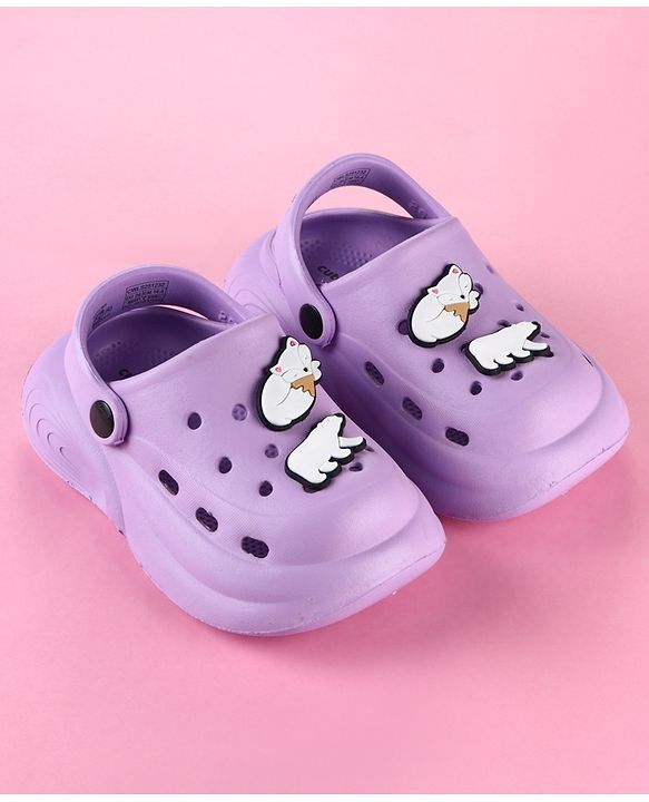 Cute Walk by Babyhug Back Strap Clogs with Bear & Fox Applique - Purple
