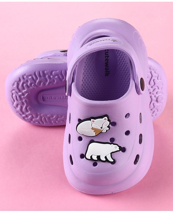 Cute Walk by Babyhug Back Strap Clogs with Bear & Fox Applique - Purple