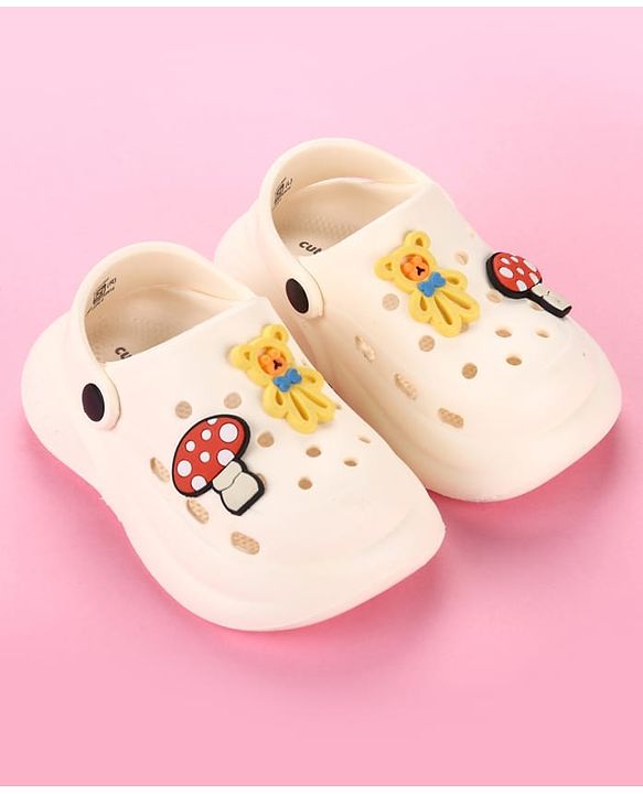 Cute Walk by Babyhug Clogs with Back Strap & Mushroom Applique - Off White
