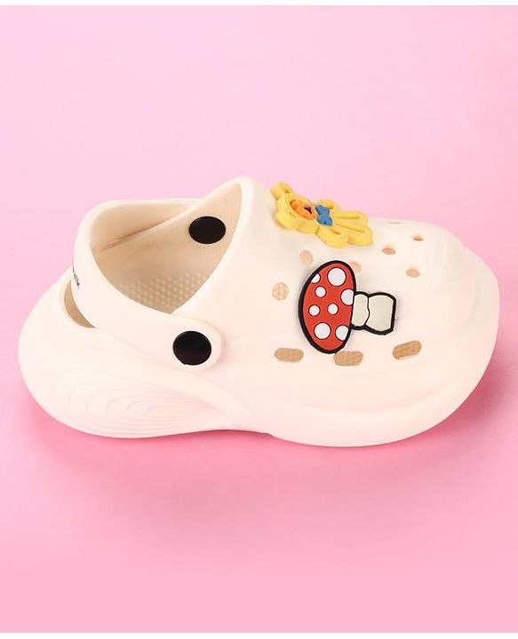 Cute Walk by Babyhug Clogs with Back Strap & Mushroom Applique - Off White
