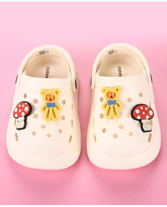Cute Walk by Babyhug Clogs with Back Strap & Mushroom Applique - Off White