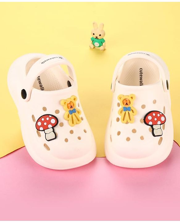 Cute Walk by Babyhug Clogs with Back Strap & Mushroom Applique - Off White