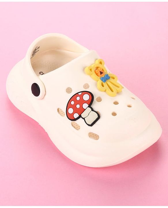 Cute Walk by Babyhug Clogs with Back Strap & Mushroom Applique - Off White