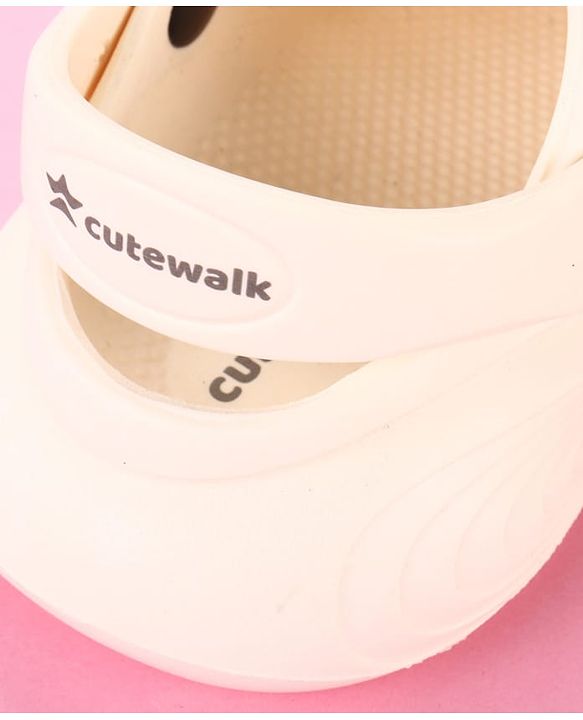 Cute Walk by Babyhug Clogs with Back Strap & Mushroom Applique - Off White