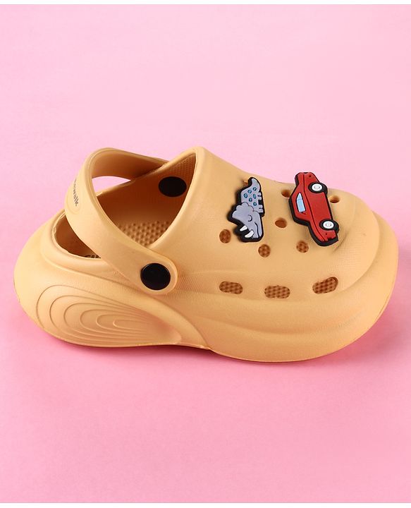 Cute Walk by Babyhug Back Strap Clogs with Car Applique - Mustard