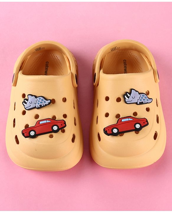 Cute Walk by Babyhug Back Strap Clogs with Car Applique - Mustard