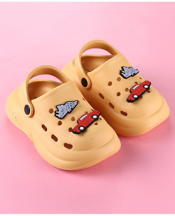 Cute Walk by Babyhug Back Strap Clogs with Car Applique - Mustard