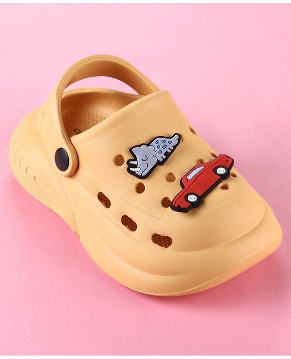 Cute Walk by Babyhug Back Strap Clogs with Car Applique - Mustard
