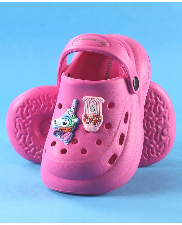 Cute Walk by Babyhug Back Strap Solid Clogs With Unicorn Applique - Fuchsia