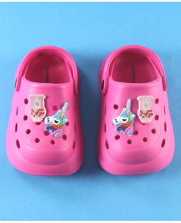 Cute Walk by Babyhug Back Strap Solid Clogs With Unicorn Applique - Fuchsia