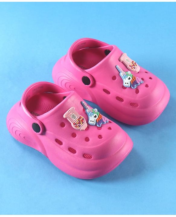 Cute Walk by Babyhug Back Strap Solid Clogs With Unicorn Applique - Fuchsia