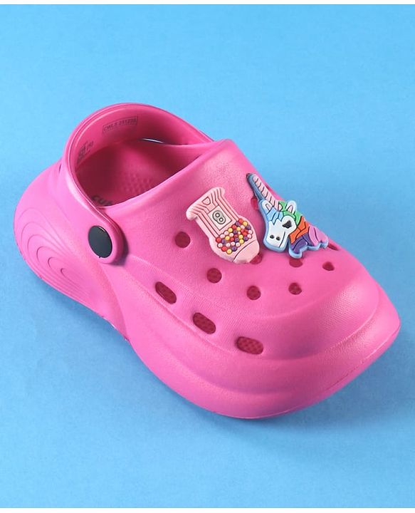 Cute Walk by Babyhug Back Strap Solid Clogs With Unicorn Applique - Fuchsia