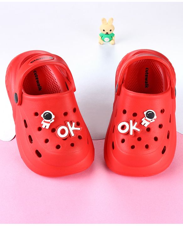 Cute Walk by Babyhug Back Strap Clogs with Astronaut Applique - Red