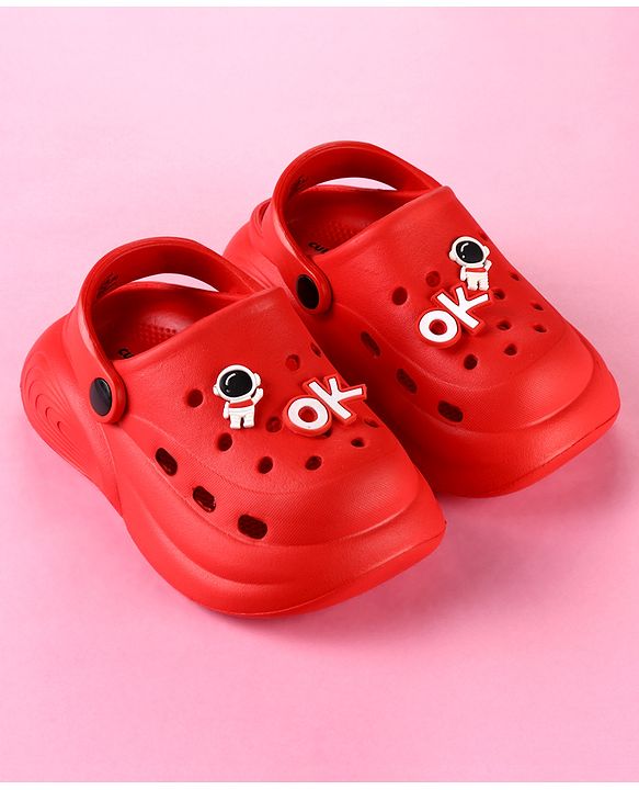 Cute Walk by Babyhug Back Strap Clogs with Astronaut Applique - Red