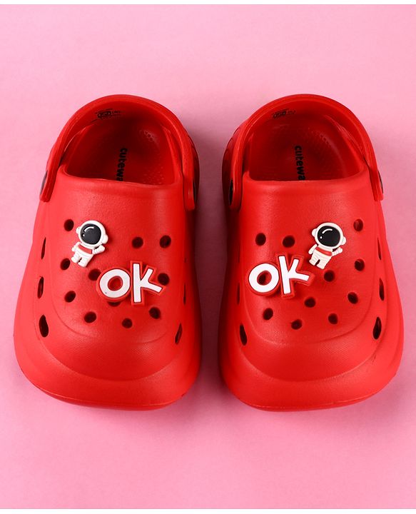 Cute Walk by Babyhug Back Strap Clogs with Astronaut Applique - Red