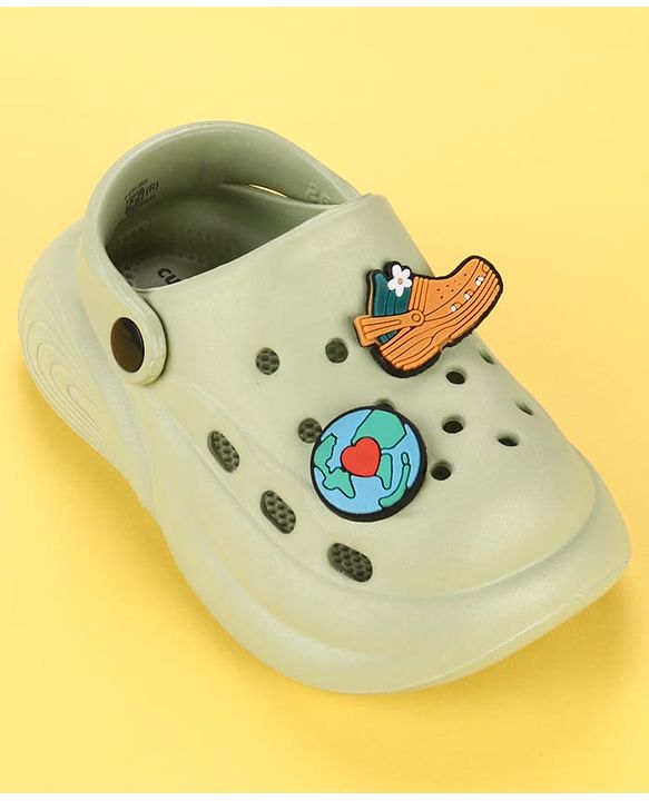 Cute Walk by Babyhug Back Strap Clogs With Shoes & Earth Applique - Olive Green