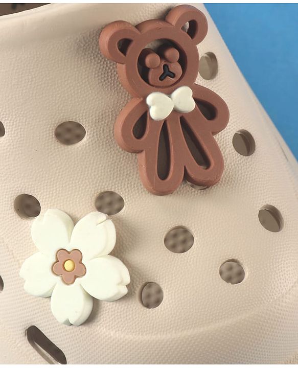 Cute Walk by Babyhug Back Strap Solid Clogs With Floral & Bear Applique - Beige