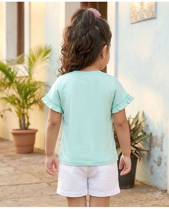 Babyhug Cotton Knit Half Sleeves T-Shirt With Sequin Detailing & Seashell Applique - Multicolor