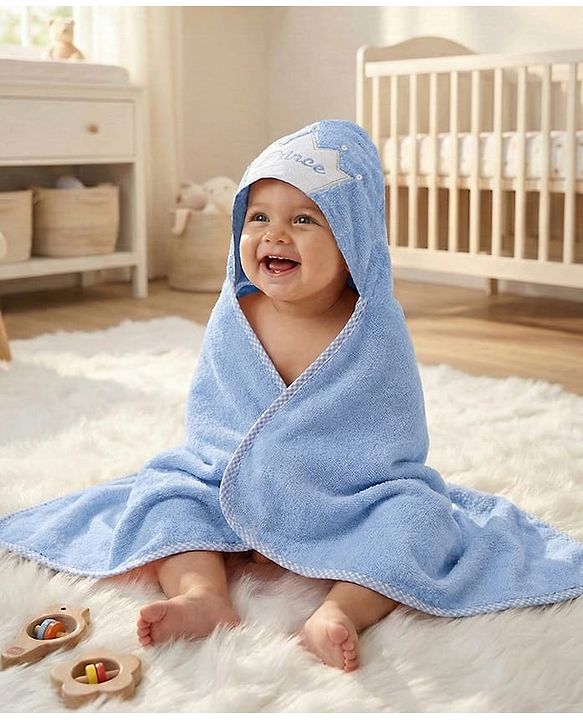 Babyhug Microfiber Knit Hooded Towel With Text Embroidery Light L 76 x B 69 cm - Blue
