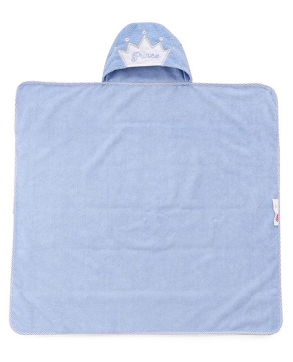 Babyhug Microfiber Knit Hooded Towel With Text Embroidery Light L 76 x B 69 cm - Blue
