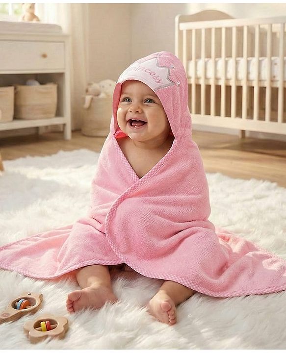 Babyhug Microfiber Knit Hooded Towel With Text Embroidery L 76 x B 69 cm - Pink