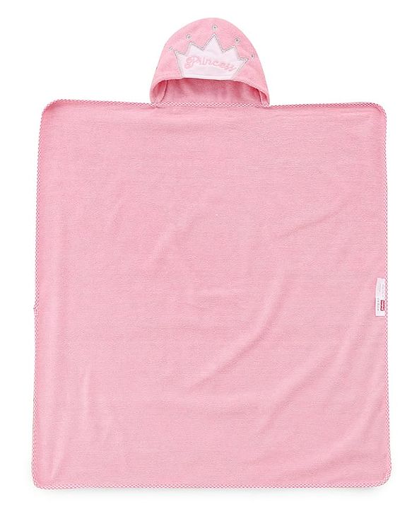 Babyhug Microfiber Knit Hooded Towel With Text Embroidery L 76 x B 69 cm - Pink