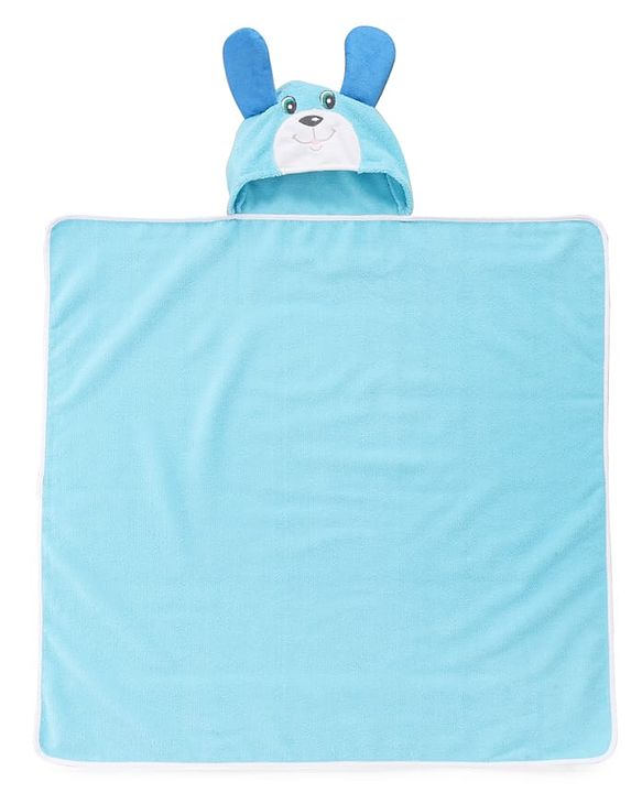 Babyhug Terry Knit Hooded Microfiber Towel With Teddy Face Applique L 74 x B 70 cm - Aqua Blue