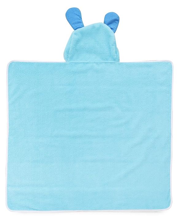 Babyhug Terry Knit Hooded Microfiber Towel With Teddy Face Applique L 74 x B 70 cm - Aqua Blue