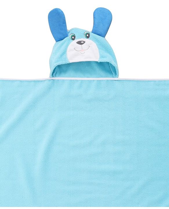 Babyhug Terry Knit Hooded Microfiber Towel With Teddy Face Applique L 74 x B 70 cm - Aqua Blue