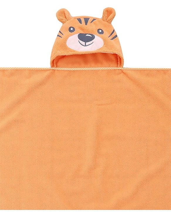 Babyhug Microfiber Hooded Towel With Tiger Print L 76 x B 69 cm - Orange