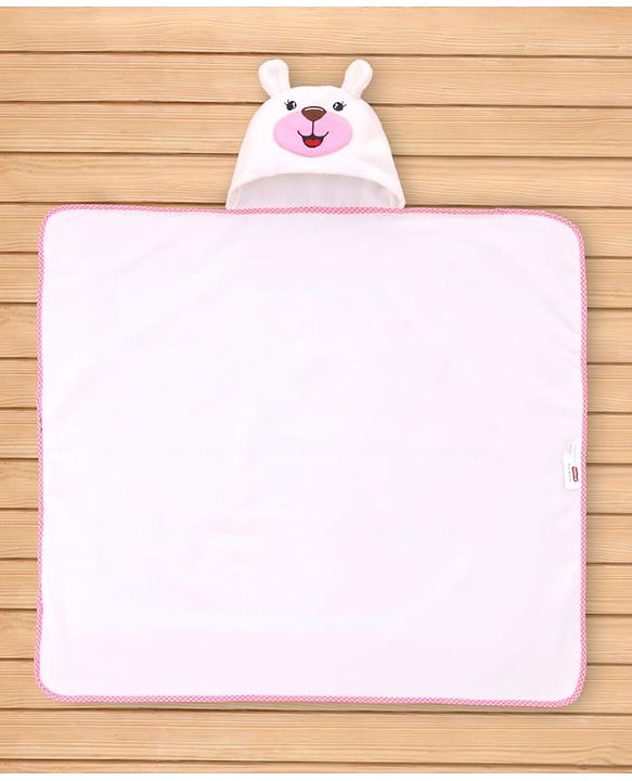 Babyhug Terry Knit Microfiber Hooded Towel with Bunny Embroidery & Applique L 75 x B 70 cm - White