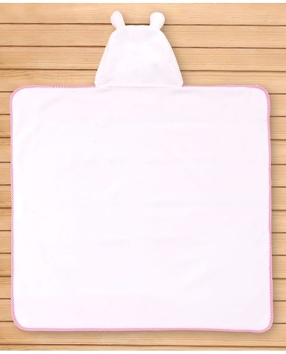 Babyhug Terry Knit Microfiber Hooded Towel with Bunny Embroidery & Applique L 75 x B 70 cm - White