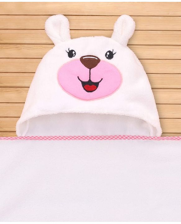 Babyhug Terry Knit Microfiber Hooded Towel with Bunny Embroidery & Applique L 75 x B 70 cm - White