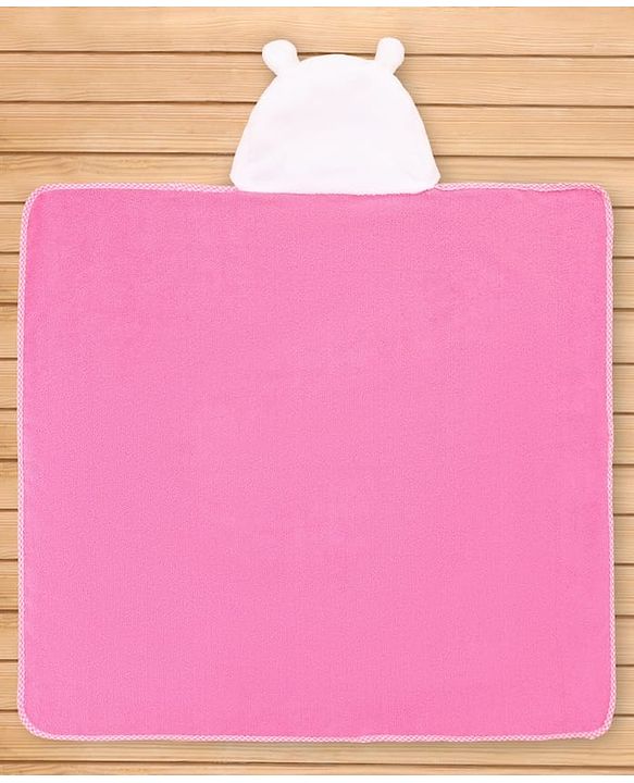 Babyhug Terry Knit Microfiber Hooded Towel with Bunny Embroidery & Applique L 75 x B 70 cm - Pink