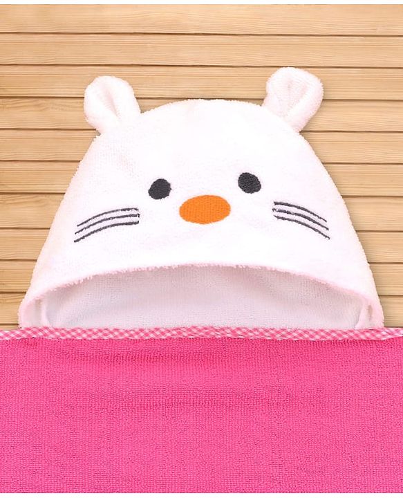 Babyhug Terry Knit Microfiber Hooded Towel with Bunny Embroidery & Applique L 75 x B 70 cm - Pink