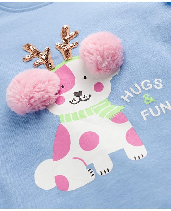 Babyhug 100% Cotton Knit Half Sleeves T-Shirt With Dog Print & Sequin Detailing - Multicolor