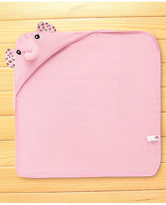 Babyhug Terry Knit Hooded Towel With Elephant Design & Floral Print L 73 x B 73 cm - Pink