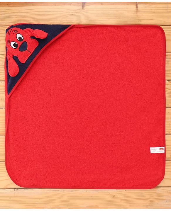 BABYHUG TERRY Knit Hooded Towel With Dog Patch L 71.5 cm x B 70.5 cm - Red