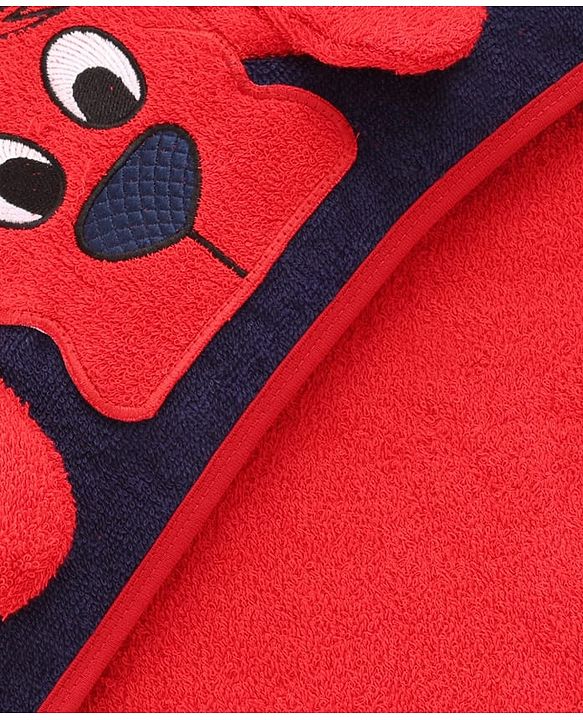 BABYHUG TERRY Knit Hooded Towel With Dog Patch L 71.5 cm x B 70.5 cm - Red