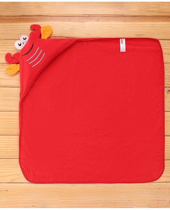 Babyhug Terry Knit Hooded Towel With Crab Design L 71.5 cm X B 68.5 cm -  Red