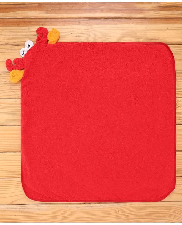 Babyhug Terry Knit Hooded Towel With Crab Design L 71.5 cm X B 68.5 cm -  Red