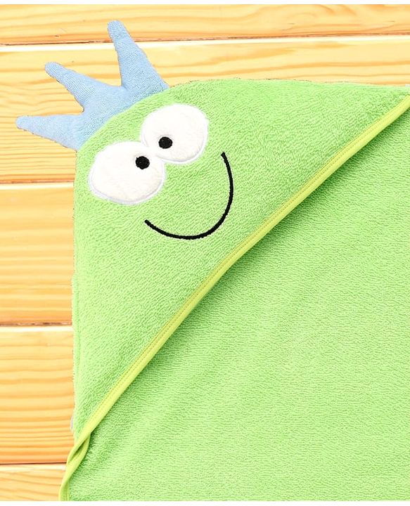 Babyhug Terry Knit Hooded Towel With Frog Design L 73 x B 73 cm - Lime Green