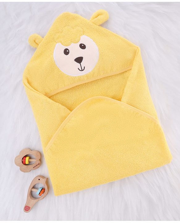 Babyhug Terry Knit Sheep Hooded Towel L 72 x B 71 cm - Yellow
