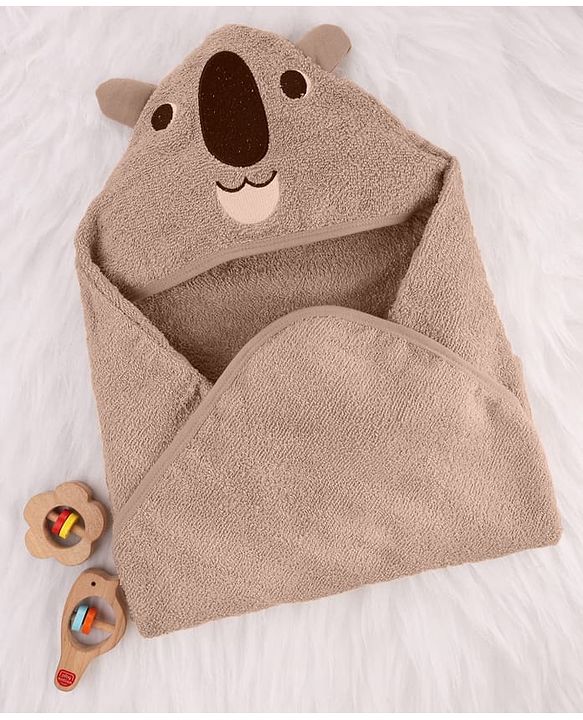Babyhug Terry Knit Hooded Towel With Koala Design L 67 x B 72 cm - Tan