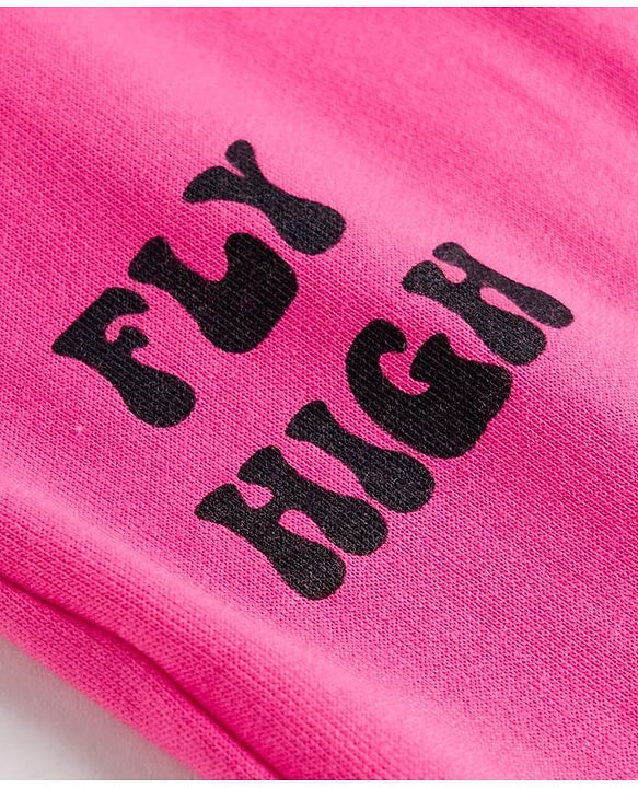 Pine Kids Knit Full Length Lounge Pant with Text Print - Fandango Pink
