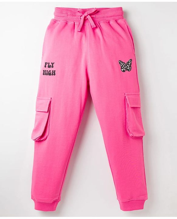 Pine Kids Knit Full Length Lounge Pant with Text Print - Fandango Pink