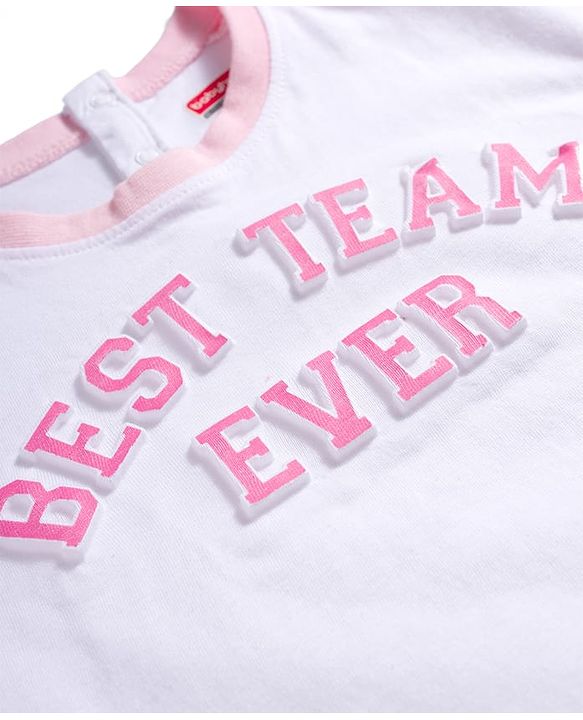 Babyhug Cotton Knit Half Sleeves  Oversized T-Shirt With Best Team Ever Print - White